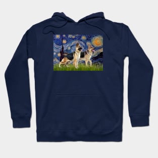 Starry Night Adapted to Include Two German Shepherds Hoodie